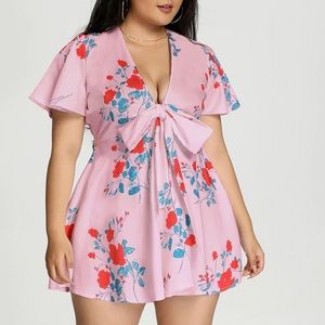 NWT Pink Bow Tie Floral Mini Dress